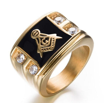 Classic Zircon Crystals Inlaid Metal Freemason Symbol Ring - The Jewellery Supermarket